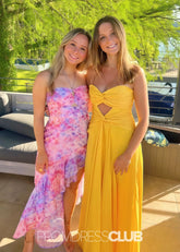 Martina | A Line Keyhole Yellow Long Prom Dress Stores Near Me - Price #price_variant_lowest# - Yellow - PromDressClub